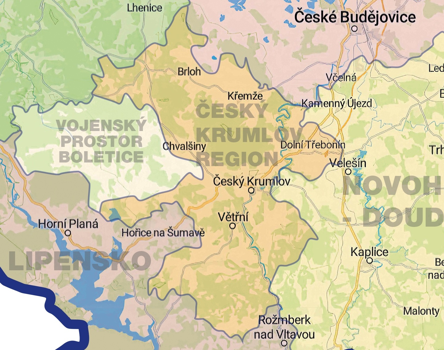 Mapa Český Krumlov region